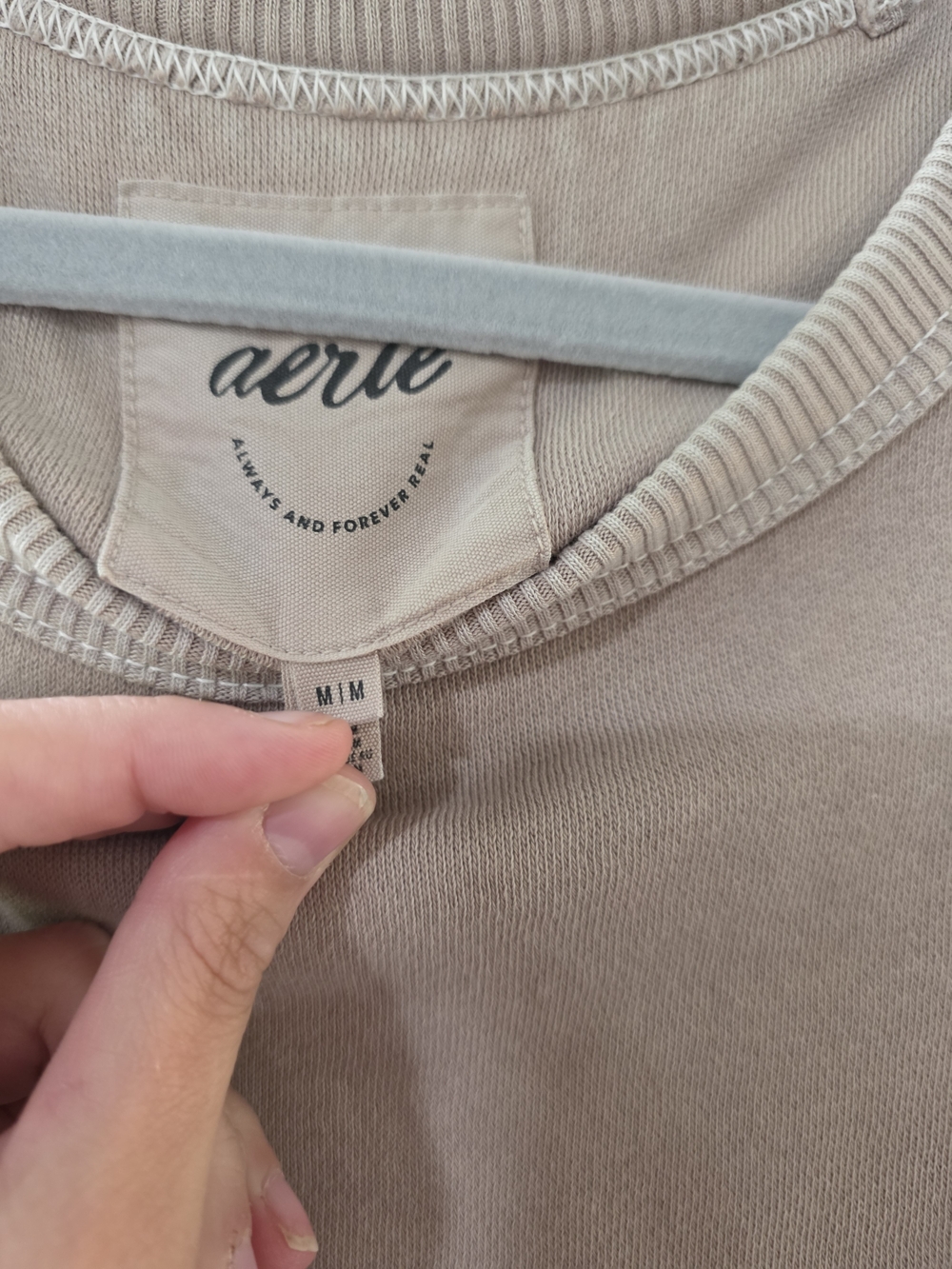 aerie Ribbed Side Panel, Slit Sleeves, Crewneck Sweatshirt Beige Medium - Picture 5 of 5